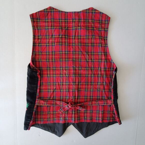 Vintage Velvet Poinsettia Vest Holiday Plaid Casey & Max Sz S Cottagecore 90s - Picture 2 of 6